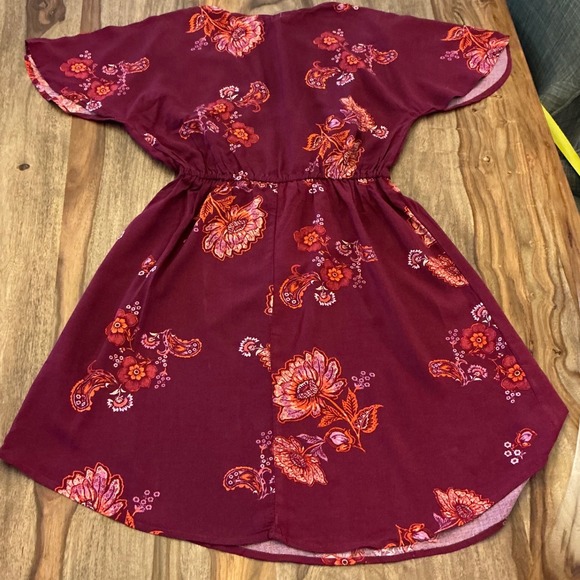 Eyeshadow Womens Floral Paisley V-Neck Mini Dress Burgundy Pink Small - Picture 6 of 8